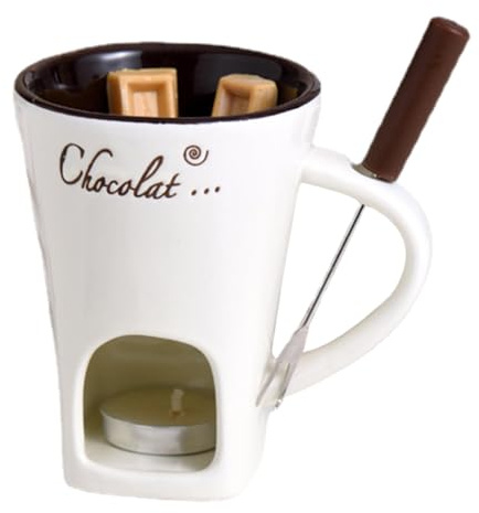 Chokladfondue-koppset - 130 ml keramisk vattenvärmare, hållbar chokladmugg med fonduegaffel | Personlig ostsmältningskärl, fonduekoppar