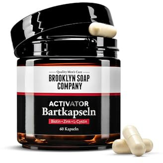 Brooklyn Soap Company Activator Bartkapseln - 60 vegane Kapseln für einen dichteren Bart mit Biotin, Zink, L-Cystin & Nährstoffenkomplex - Für Bartwuchs & Bartwachstum