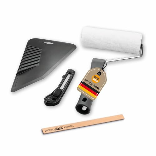 WOW!TOOLS Tapezier-Set 3-teilig mit Kleisterroller 18 cm | Enthält weichen Tapezierspachtel und Universalmesser 18 mm mit Push-Lock-Arretierung für präzise Schnitte