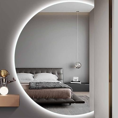 Specchio Da Parete Senza Cornice A Mezzaluna 80*40cm Per Ingresso, Specchio Da Bagno Intelligente, Specchio LED Dimmerabile A 3 Colori, Specchio Da Toeletta Retroilluminato Infrangibile(Right Cut)