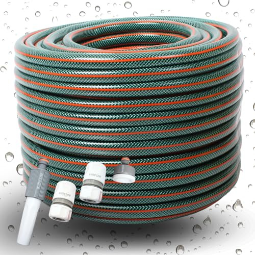 Schlauch Gartenschlauch 1/2 Zoll 1m 20m 30m 50m gelb grün + Adapter set Varianten (1/2 Zoll 50m Grün + Anschluss-Set)