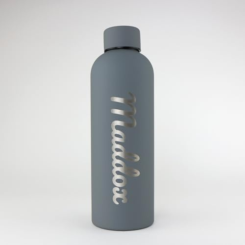 cribstar Personalised Engraved Insulated Water Bottle | Stainless Steel Water Bottle | Double Walled Drink Bottle Keeps 12 Hours Hot & 24 Hours Cold 500ML | Vaccum Flask (Steel Grey)