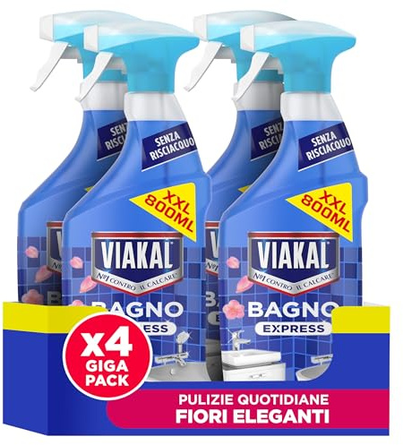 Viakal Spray Classico Con Tecnologia Anti-goccia, Il Numero Uno Per Il Tuo Bagno Contro Il Calcare E Le Macchie D'Acqua 800ml (Confezione da 4)