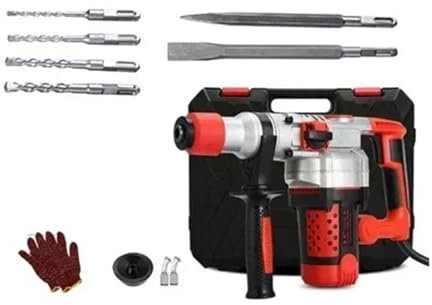 Set trapano a percussione con martello perforatore 2200W, martello elettrico multifunzione/trapano/piccone elettrico 4 in 1, perforatore elettrico for calcestruzzo 2200W
