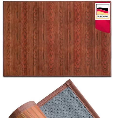 casa pura Tapis de Cuisine en Bambou hypoallergénique,idéal pour Salle de Bain,Salon,Corridor,Couloir, 17 mm d'épaisseur,Dos en Feutrine avec Picots antidérapant (Marron/Rouge, 150 x 200 cm)