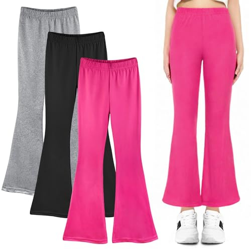 BondEron 3-pack flickor utsvängda byxor – snygga barnleggings med för skola, dans och vardag, storlekar 104–158, Svart/rosenröd/grå, 116-128