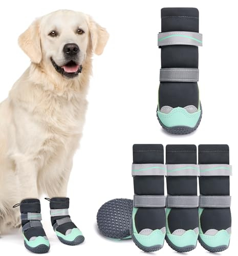 SlowTon Hundeschuhe - Wasserfeste Hundestiefel für den Winter, warme Hundeschneestiefel mit Rutschfester Gummisohle und reflektierenden Streifen für kleine bis große Hunde zum Gehen auf Schnee