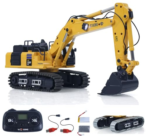 TOUCAN RC HOBBY 1/50 RC escavatore PC520, hub elettrico, controllo radio, escavatore, veicolo tecnico, catene metalliche, luci, suono, piccola collezione
