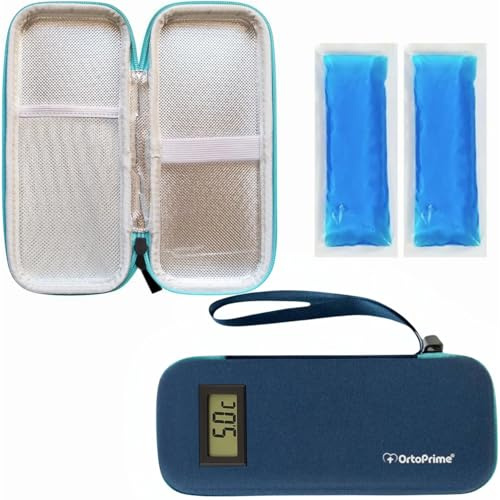 OrtoPrime Nevera para Insulina FRÍO X2 GELES INCLUIDOS Porta insulina - Isotérmico Insulina FRÍO 12H Nevera Insulina Viaje - Nevera Medicamentos Portátil para DIABÉTICOS 12H (Azul con Termómetro)
