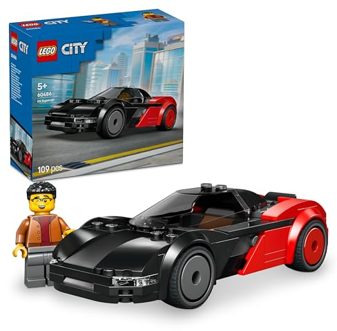 LEGO City EV Supercar Toy - Race Car Model Kit w/a Driver Minifigure - Fine Motor Skills Building Set - Small Birthday Gift Idea for 5+ Year Old Boys - 60486