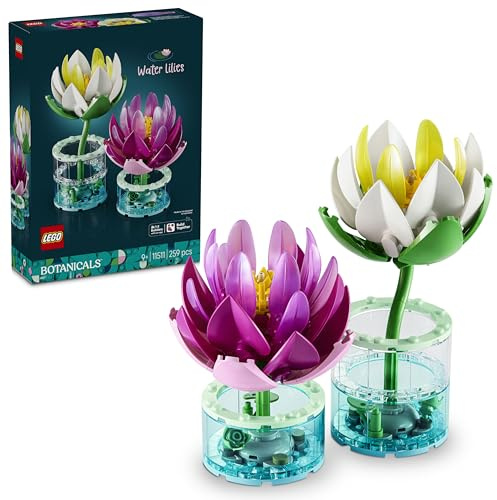 LEGO Botanicals Seerosen - Kunstblumen Set mit 2 künstlichen Topfpflanzen in transparenten Vasen - DIY Kinderzimmer Deko - Geschenk für Mädchen ab 9 Jahren & Erwachsene Blumenliebhaber - 11511