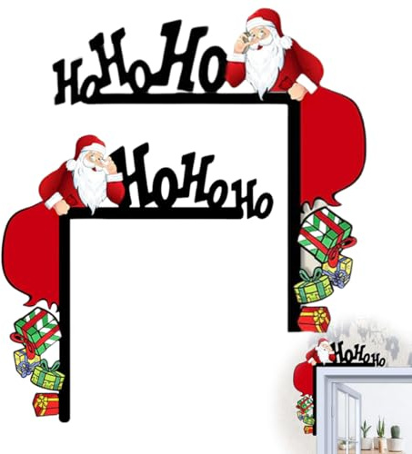 YUVKIN 2-seitiger Weihnachtsmann Muster Türrahmen Deko aus Holz für Fenster, Kamin, Kühlschrank usw - Weihnachtsdeko
