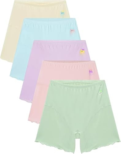 UPTRIS Culotte Fille, Slip Boxer Confortable en Coton Modal Doux et Respirant, Shorty Cycliste sans Étiquette pour Danse ou Vélo, sous-vêtements Enfant 5-6 Ans, Lot de 5