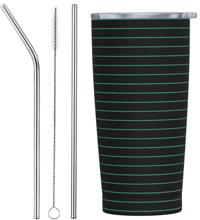 Vaso negro con impresión de línea fina con tapa y popote, vasos aislados de acero inoxidable de 20 onzas, vaso de café personalizado, botella de agua