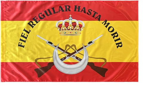 Durabol Bandera Regulares Española, Rojo y Amarillo, Satén, 90x150 cm, Ojales Metálicos, Decorativa Militar, Emblema Corona y Sables, REGULARES ESPAÑA
