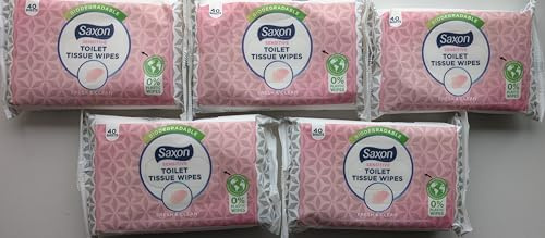 Flushable Toilet Tissue Wipes, 200 Wipes, 5 x 40, Fragrance Free | Biodegradable plant-based wipes, dermatologically tested and pH neutral for sensitive skin