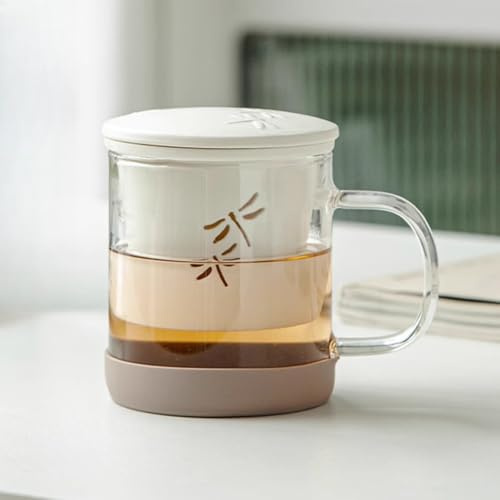 LEEDJUINE Juego de té de vidrio resistente al calor, 350 ml, taza de té individual hecha a mano