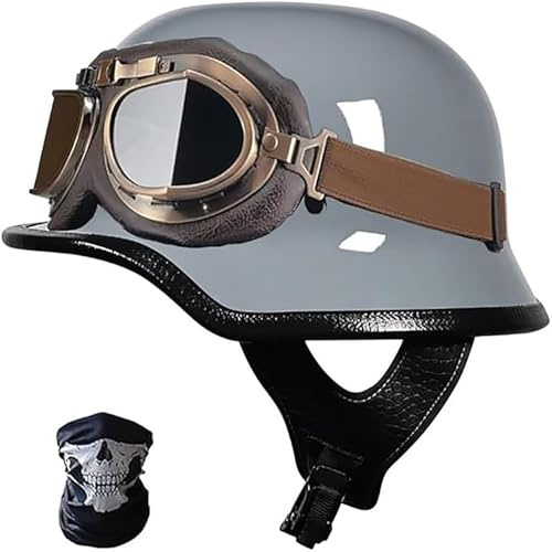 Tysk Stil Halvskalshjälm Retro Halvhjälm Motorcykelhjälm Halvhjälm Motorcykel DOT-Godkänd Herr- Och Damer Öppen Hjälm För Skoter, Moped, Cruiser Motorcykel 3,L/(58~60cm)