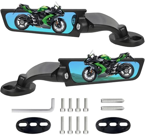 Scillky Motorcycle Mirrors Blue Anti-Glare Stealth Wind Wing Side Rearview Mirrors for Kawasaki Ninja 650 500 400 300 ZX14R ZX10R ZX6R ZX4RR Suzuki GSXR 1000 750 600 Honda CBR1000RR CBR500R CBR300R