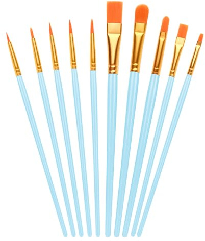 10 PCS Nylon Hair Paint Brushes Set - Flat Art Paintbrushes for Kids & Adults, Multi-Purpose Brushes for Face Nail Art, Watercolor Oil Acrylics, Decorations, Models & Figurines (Light blue)