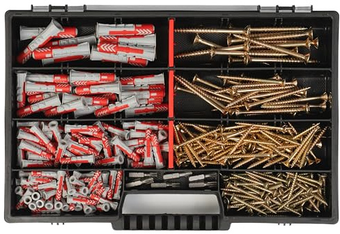 Fischer DuoPower Dübel Set mit Torx Schrauben und Bits, XXL 280-teilig, Sortimentskoffer, Größen 5x25 6x30 8x40 10x50 mm