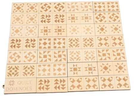 Set di Giochi Domino con Motivo Trapuntato, Blocchi di Legno Tattili per Lavori Manuali e Intrattenimento per la Famiglia, 2-4 Giocatori, in Legno di Ciliegio, 28 Pezzi
