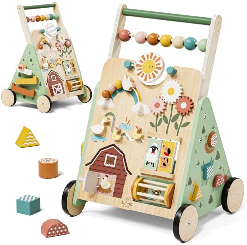 Lauflernwagen Holz, Bauernhof BabyLauflernhilfe, Spielzeug ab 1 jahr | Baby Walker mit 10-in-1 Activity Center, Tempo-Regelung, FSC-Holz, Feinmotorik, Montessori Geschenk Mädchen 1 Jahr