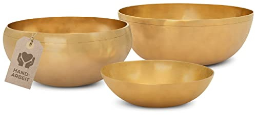 MASSAGE-EXPERT Klangschalen Set für Einsteiger [3 x Tibetische Klangschale], Von Mini Ø 13,5 cm - hoher Ton bis Groß Ø 21,5 cm - tiefer Ton, Für Klangmassage, Entspannung & Yoga