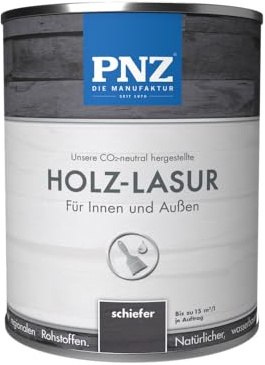 PNZ Holzlasur für Innen und Außen | lösemitttelfreie Farblasur | Nachhaltig hergestellt mit regionalen Rohstoffen | für alle Hölzer, auch Bienenhäuser, Gebinde:0.75L, Farbe:schiefer