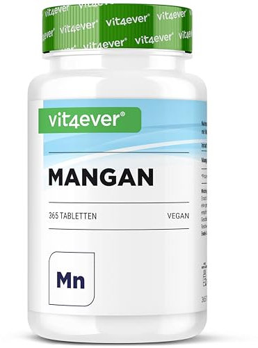 vit4ever Manganèse 10 mg - 365 comprimés - Approvisionnement pour 12 mois - Bisglycinate de manganèse - Végétalien - Oligo-élément essentiel - Manganèse