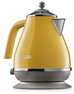 De'Longhi Icona Capitals KBOC2001.Y Vintage Style Electric Kettle with Anti-Static Filter, 360° Swivel Base, Cord Storage, Stainless Steel, 1.7 Liter, 2000W, New York Yellow