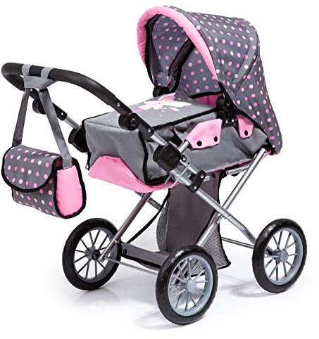 Bayer Design- 13666AA, City Star Carrozzina per Bambole, Colore Rosa, Grigio, Nero