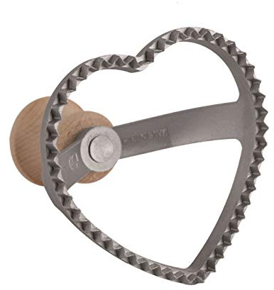 Tredoni 8.5cm Fluted Heart Ravioli/Dough Stamp Cutter (Heart - 8.5 cm) | Aluminum Pasta/Pastry Stamp Cutter, Wooden Handle, Making Cookies/Filled Patties