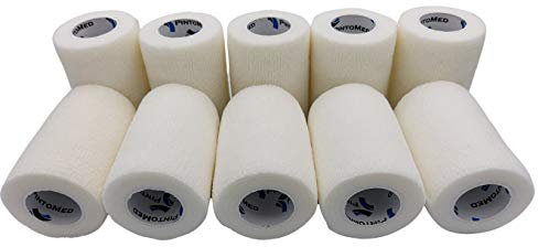 PintoMed – 10 X White X 7.5CM X 4.5M - Cohesive Bandage Stretched, Self-Adhesive Flexible Bandages, First Aid Sports Wrap Bandages Pack Individually for Medical, Sports and Veterinary use.