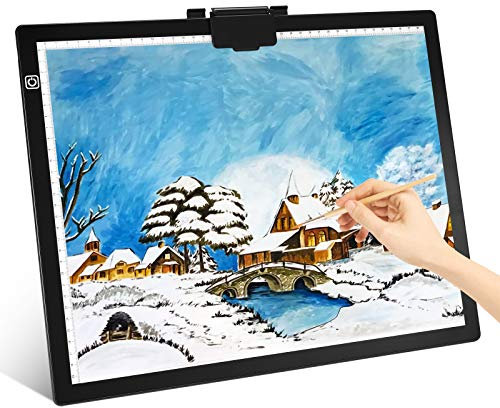 LED Leuchttisch Licht Pad, A3 Leuchtplatte mit USB Kabel, Ultrad¨¹nne Zeichenbrett mit Magnetcli, einstellbare Helligkeit, perfekt zum Malen, 2D Animationen Kalligraphie Embossing Zeichnen und Tattoos