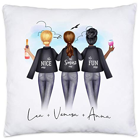 Kiddle-Design 3 Beste Freundinnen Kissen | 40x40cm inkl. Füllung Personalisiert Name DREI Beste Freundin Geschenk Freundinnengeschenk