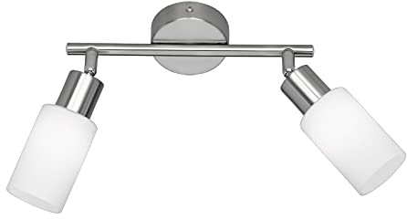 Deckenstrahler 2-flammig 25cm breit Silber, Glasschirme Weiß
