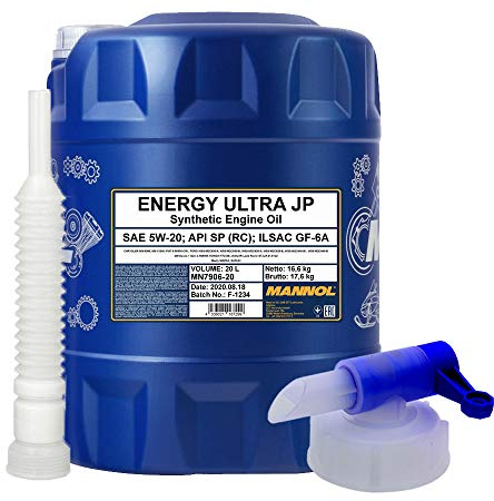 MANNOL 20l, 7906 Energy Ultra JP 5W-20 + Ausgießer + Zapfhahn