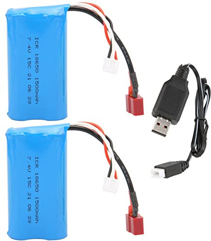 SPYMINNPOO RC Lithium Akku, 7,4V 1500mAh 15C Lipo Akku mit Ladekabel Wiederaufladbarer Lithium Akku für RC Auto Boot Modellspielzeug Zubehör Für Modellautos