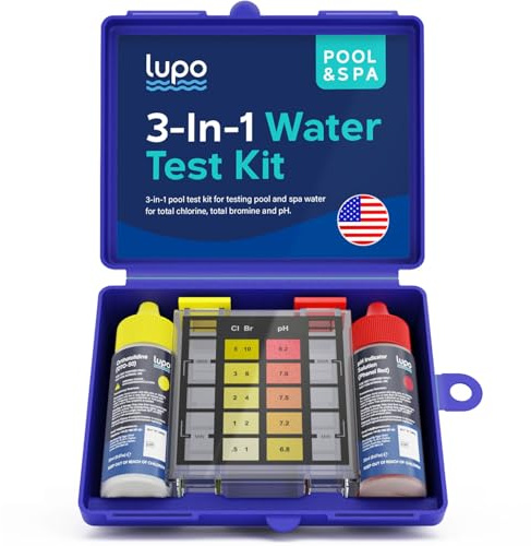Lupo 3-in-1 Pool Test Kit | Pool Testing Kit for Residential Swimming Pools & Spas for Testing Total Chlorine, Total Bromine & pH | Pool Chemical Test for Quick & Accurate At-Home Pool Water Testing