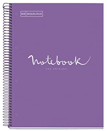 Miquelrius - Quaderno A4-80 fogli 90gr - Quadretti 5x5 mm - 1 striscia colorata - Copertina rigida plastificata - Colore viola