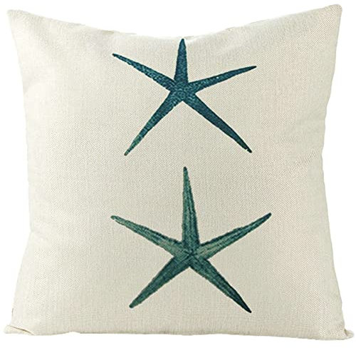 Ayoiow Kissenhüllen 50x50cm, Couchkissen Bezug Kissenhüllen Leinen Seestern Kissenüberzug Kissenbezüge Deko 20x20 Inch