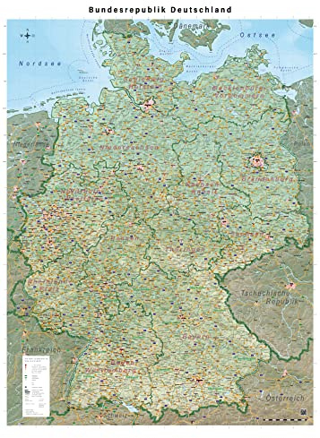 GeoMetro XL Deutschlandkarte (physisch und politisch) mit Laminierung, beschreibbar, Bundesrepublik Deutschland, 140 x 100 cm, 2025