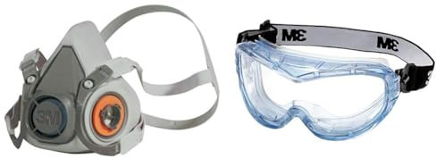 3M Mehrweg-Halbmaske 6300L (Maskenkörper ohne Filter), Größe L, Atemschutz, 1 Stück Vollsichtschutzbrille Fahrenheit FheitAF – Schutzbrille mit AS, AF& UV Beschichtung