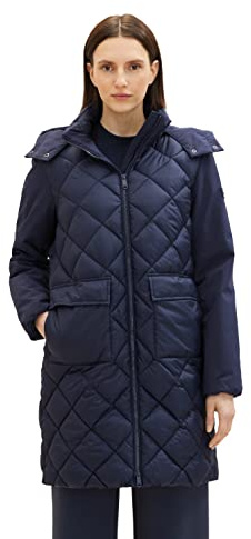 TOM TAILOR Damen 1036722 Steppmantel mit Abnehmbarer Kapuze & Taschen, 10668-sky Captain Blue, XL
