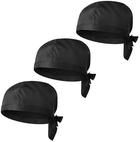 DOITOOL 3stücke Kochmützen Mit Bandana-Design Für Herren Und Damen Atmungsaktive Bequeme Und Strapazierfähige Küchenkopfbedeckungen Schwarz Für Und Catering