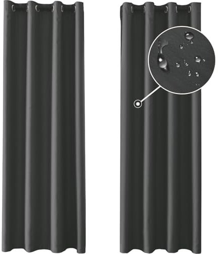 Ystyle Gardinen 2er Set, Thermovorhang Kälteschutz, Outdoor Vorhang Wetterfest Mit Ösen, Verdunkelungsvorhang, Vorhänge Blickdicht, Curtains Wohnzimmer, Thermovorhang Hitzeschutz, Grau