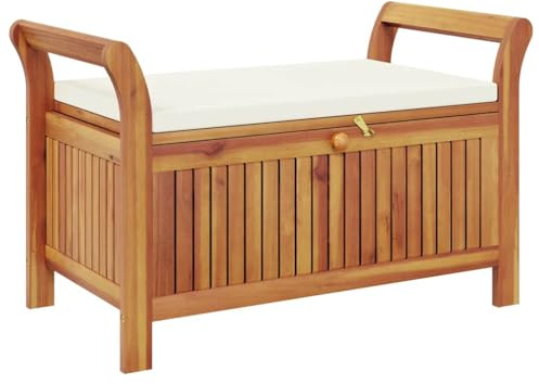 vidaXL Garten Truhenbank, Gartenbank mit Kissen Armlehnen, Sitzbank Bank mit viel Stauraum, Holzbank Kissenbox Parkbank, Massivholz Akazie