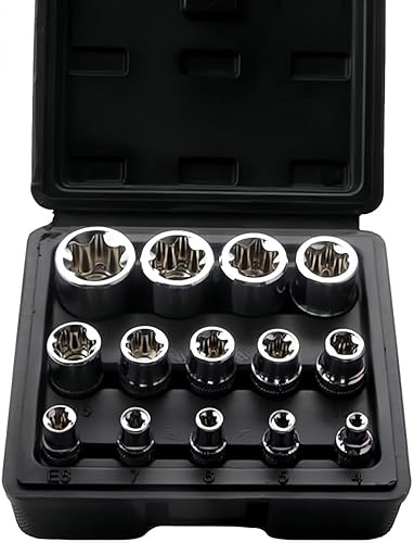 14PCS Female E-Torx Star Socket Set with Case, 6.3, 10, 12.5mm Drive External Star Socket Set E4-E24 Torque Socket Set