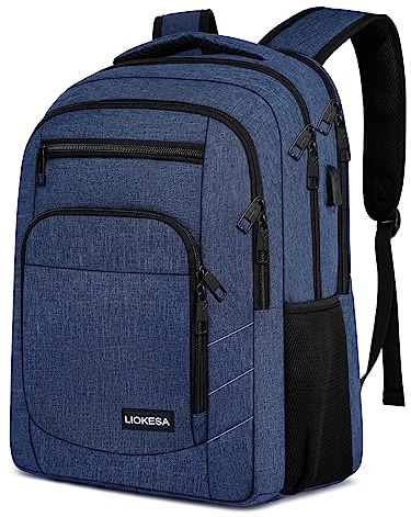 Liokesa Rucksack Herren, 15,6 Zoll Rucksack Herren Laptop, Schulrucksack Jungen Teenager mit USB Ladeanschluss für die Business Arbeit Rucksack, für Uni Reisen, Arbeit, Schule, Blau